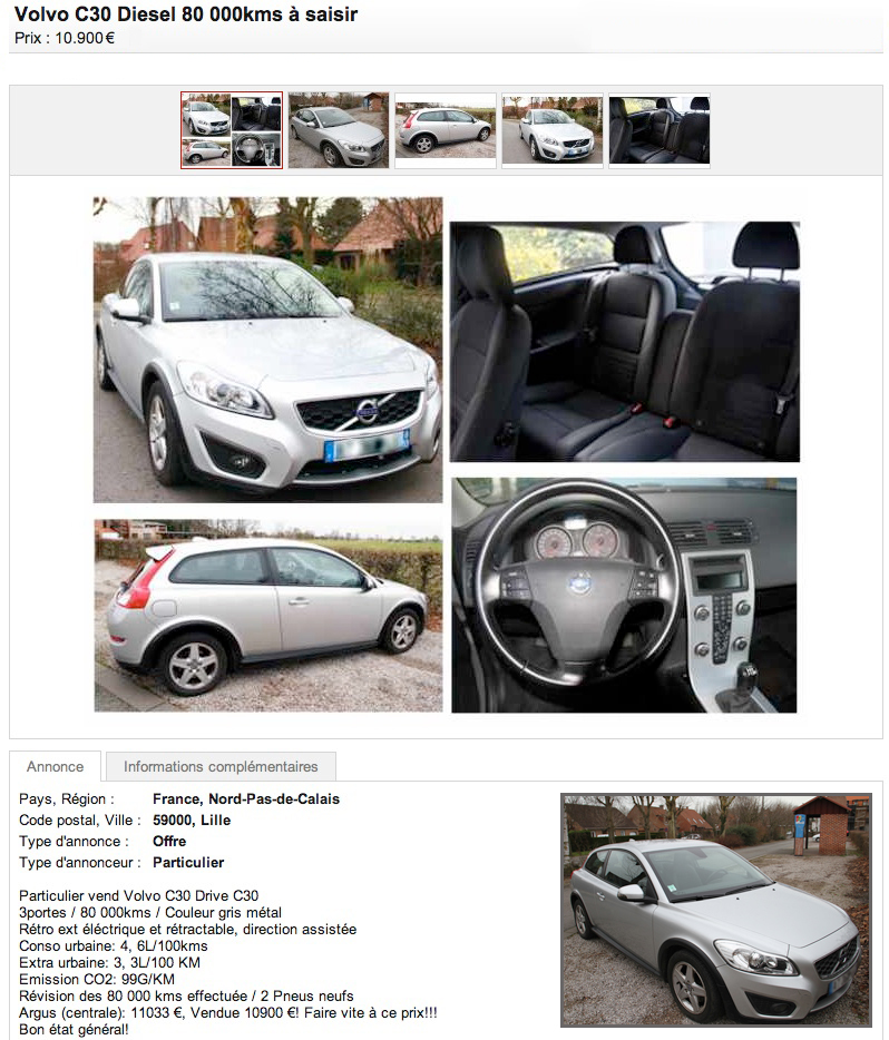 Volvo C30 occasion Gris clair - 27300